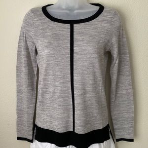 Women’s Petite Ann Taylor Light Gray and Black sweater.